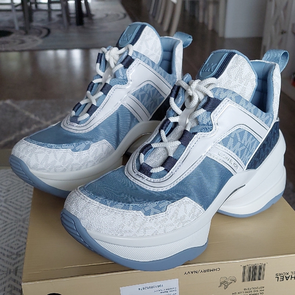 Michael Kors Women's Blue and White Chunky Platform Sneakers